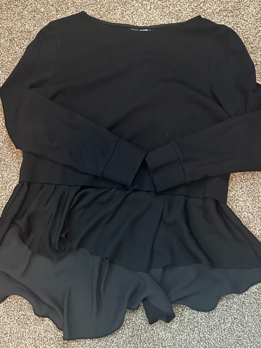 Slate & Willow Black Long Sleeve Peplum Top Mixed Fabric Size M